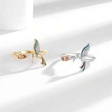 Fashionable And Simple Adjustable Hummingbird Ring For Women Inlaid With Colorful Zirconia Sterling Silver Animal Rings Suitable For Friends Daily Clothing - Hummingbird Ring - View 10