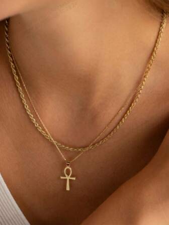 2pcs Fashionable & Versatile Cross Layered Necklace Set
