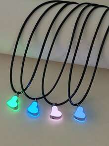 ATLVXJL 4pcs/Set Glow-In-The-Dark Friendship, Sibling, Heart & Clover Puzzle Pendant Necklace Set, Casual Jewelry Suitable For Daily Wear And Holiday Gift - Multicolor - View 4