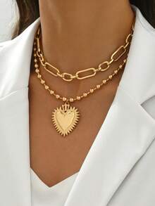 2pcs/Set Minimalist Rugged Heart Shaped Pendant Necklace, Fashion Handmade Chain Necklace For Women Clavicle, Classic Jewelry Luxury Accessories, Gift For Friends, Adjustable Length - Multicolor - View 2