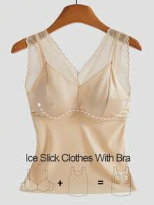 Regata feminina de renda contrastante de cor sólida Now Show Ice Slick, tecido sexy, decote em V, sem aro, camisola confortável, com sutiã acolchoado embutido e camiseta justa