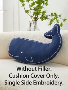 1 pieza Funda de almohada decorativa con ballena bordada de color azul marino, adecuado para decoración interior, funda de almohada de forma irregular para todas las estaciones, se vende sin relleno - Azul Marino - Ver 5