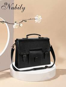 Vintage Leather Messenger Bag For Men - 15.6 Inch Waterproof Laptop Briefcase - Large Satchel Shoulder Bag For Office, Travel & College | Fits Most 15.6" Laptops - 黑色 - 查看 2