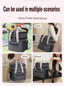 1pc Black, Gray, Burgundy, Navy Blue Thickened New Double-Layer Lunch Box Bag, Insulation Bag, Outdoor Picnic Preservation, Crossbody Ice Bag, Multifunctional Waterproof Lunch Bag