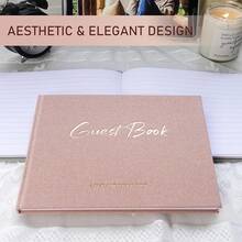 Wedding Guest Book, Guest Book Wedding Reception - Classic Baby Shower Guest Book, 100 Blank Pages For Bridal Shower Birthday Graduation Sign In And Photos, Beige - Pink - View 2
