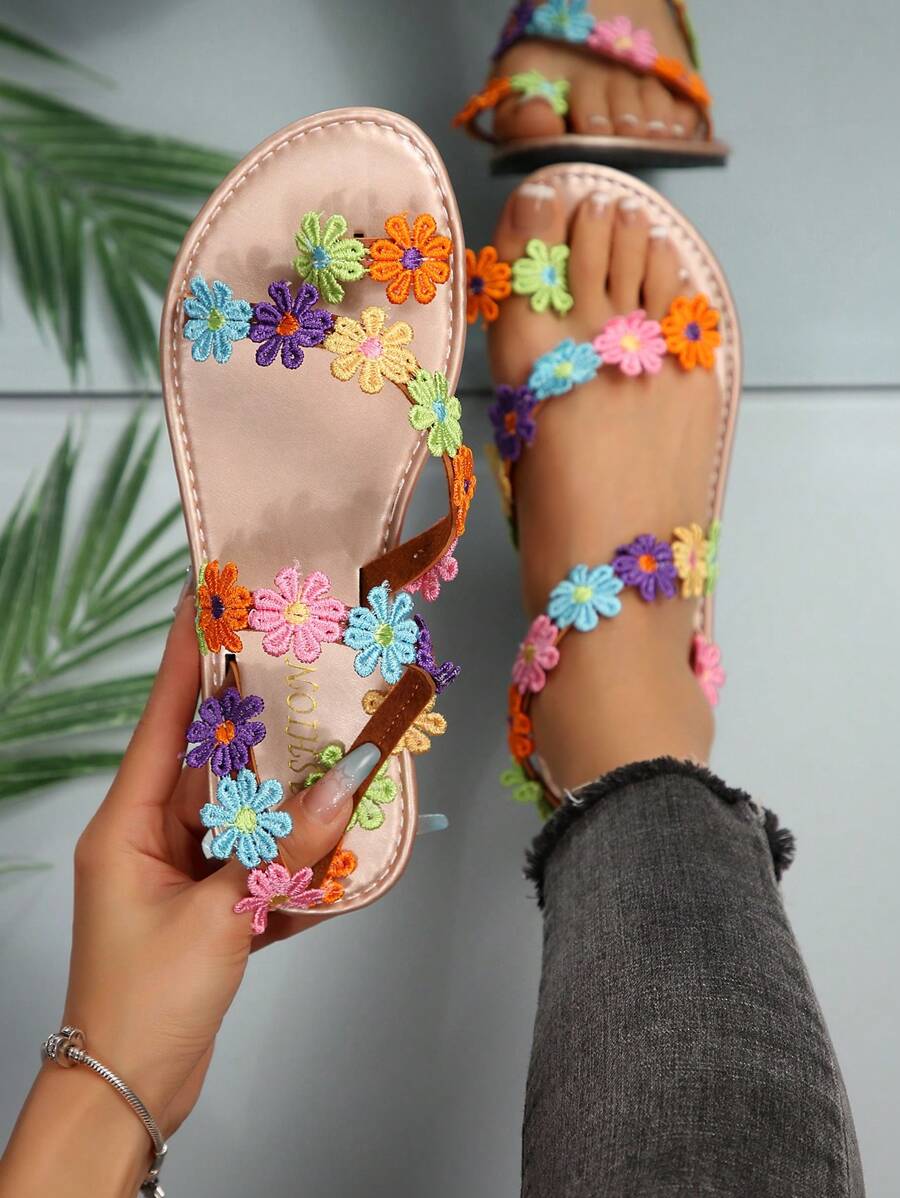 Sandalias planas de verano tipo anillo para el dedo del pie, de estilo bohemio y color oro rosa, para mujer de talla grande