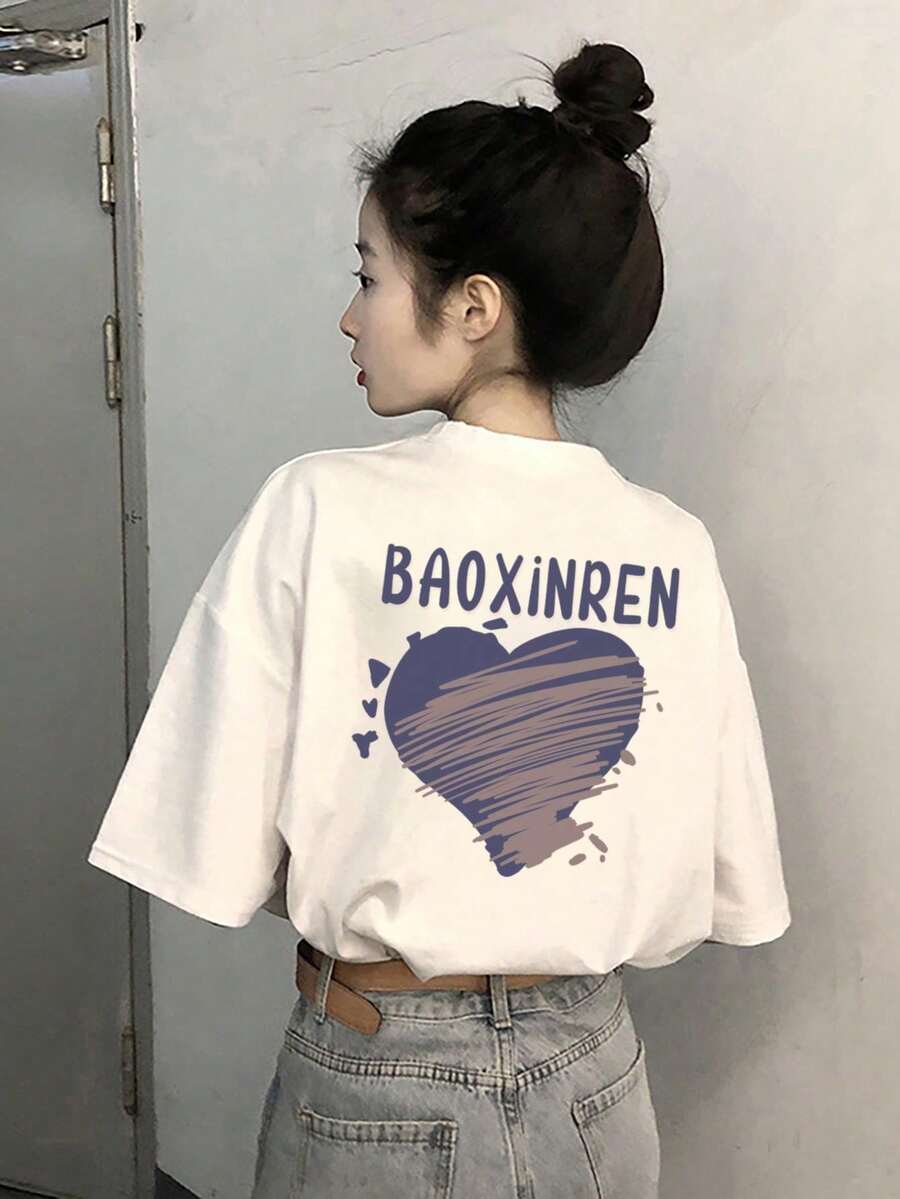 200g Pure Cotton T-Shirt 2025 Summer Ladies New Short Sleeve Pure Cotton Holiday Pattern Short Sleeve Round Neck Couple Wear Small Shirt Tops - 白色 - 查看 1