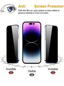 2pcs Full Screen Anti-Spy Tempered Glass Screen Protector - Black - View 2