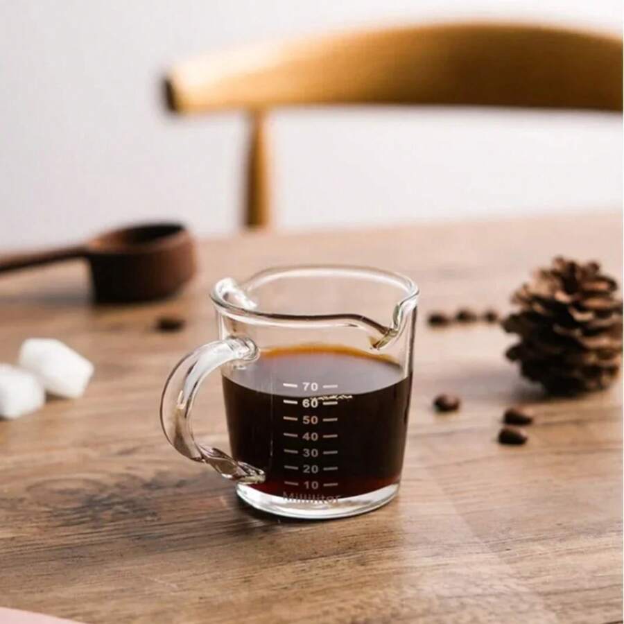 Taza de cristal Espresso de 70/150ML, taza medidora con de madera, jarra para leche, Latte, suministros de café, taza de cocina, vasos de doble fondo - Alto-70ml - Ver 1