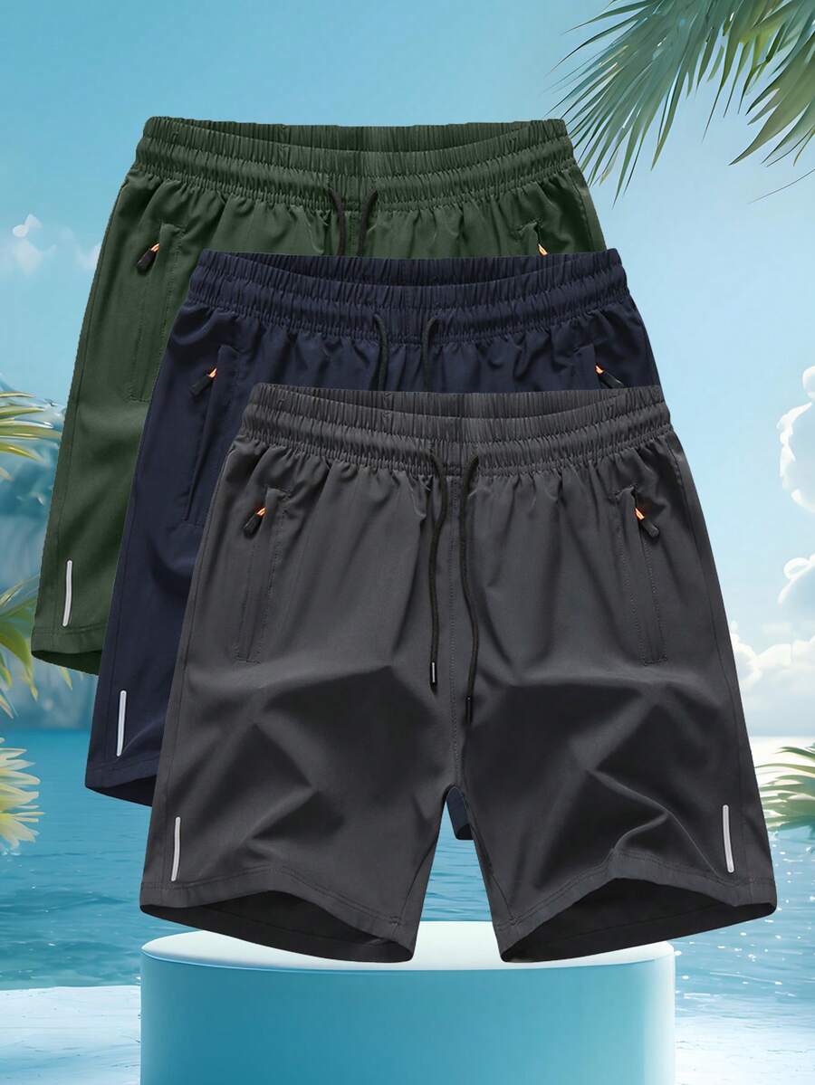 3 件套男士运动短裤，适合跑步、健身、训练，透气 5 英寸内缝休闲沙滩短裤