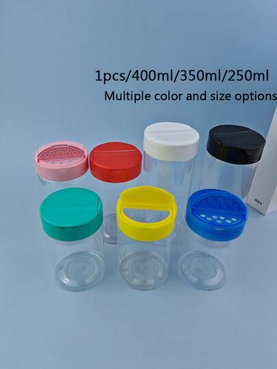 250ml/350ml/400ml 透明 PET 香料瓶，可重复使用，带摇摇杯盖，厨房香草调味瓶，大容量储物罐，多色双翻盖，斯堪的纳维亚家居装饰