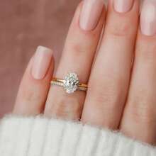 2pcs Luxury Ring Set – Oversized Gemstone With Full Pave Diamond Stackable Rings, Bridal Wedding Band & Anniversary Gift For Women