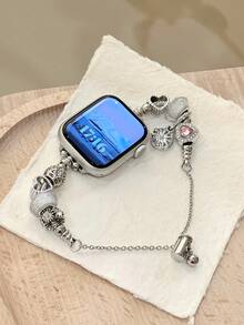 1pc Fashion Apple Watch Strap, Lovely Heart Decoration Beaded Style Bracelet For Women Compatible With Apple Watch Ultra1/2/3/SE/Series 11/10/9/8/7/SE/6/5/4, 38mm 40mm 41mm 42mm 44mm 45mm 46mm 49mm, Smart Watch Band For Her Bracelet Wristband As Gift, Gift For Girlfriends, Adjustable Apple Watch Strap(Excluding Watch)