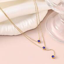 Minimalist Double Layer Necklace For Women, Vintage Zirconia Pendant Clavicle Chain, Lightweight Elegant Titanium Steel Multistrand Necklace, Fashion Versatile Sweater Chain With Cross Charm