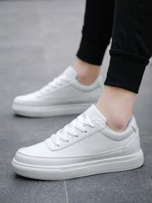 Men's Minimalist Fashionable Solid Color Patchwork Low-Top Flat Casual Shoes, Campus Style Comfortable Lightweight Everyday Sneakers Suitable For Youths & Couples
