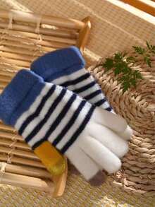 kissyouths 条纹休闲涤纶保暖手套，男女通用户外休闲手套，时尚秋冬手套 - 彩色 - 查看 8