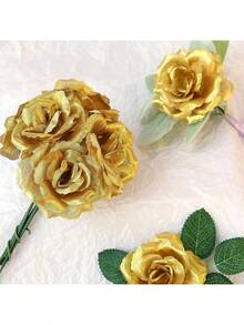 60/80 chiếc hoa hồng nhân tạo màu vàng, hoa đầu hoa hồng có thân hoa hồng ngọc lục bảo nhân tạo số lượng lớn - Hoa hồng lụa giả cho bó hoa cưới, tiệc, trang trí nhà, đồ trang trí trung tâm bàn, quà tặng trang trí Ngày Thánh Patrick - Vàng - Xem 6