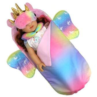 Regenboogvleugelpoppenslaapzak met oogmaskerset, geschikt voor poppen van 10-18 inch, accessoires voor pasgeboren poppen van 43 cm, kerstcadeau voor verjaardagscadeau, pop niet inbegrepen