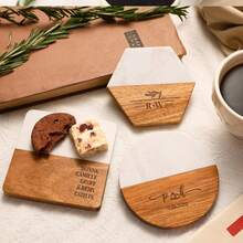 1PC Personalized Family Names Coaster, Custom Marble Wooden Coaster, Wedding Favors Bulk Engraved Coasters, Engagement/Wedding/Housewarming Gift