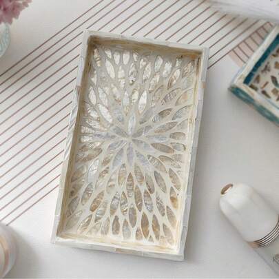 1 صينية مربعة مقلدة من ألصدف اللؤلؤية، مطلية باليد، لتخزين مستحضرات التجميل والمجوهرات والوجبات الخفيفة والحلويات والمشروبات والخبز والكعك والضروريات اليومية، تخزين وديكور فاخر متميز بالطراز الشمالي، هدايا عيد ميلاد مثالية، صواني المطبخ، أدوات مطبخ، صواني الطاولة، صواني الفاكهة، ديكور الصواني