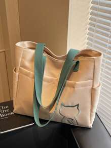 1pc,Simple Solid Color Canvas Tote Bag For Women, Large Capacity Crossbody Bag, Portable Travel Shoulder Bag, Casual Satchel Bag For Outdoor Travel Or Commuting Work, Vintage Multi-Pocket Handbag All-Match Square Bags For School, Large School Tote Bag, Multiple Compartments, Perfect For Beach, School, Work & Daily Use