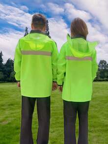 1 套优质加厚双层透气雨衣和裤子，骑行/徒步旅行，带帽，反光条，防水 - 綠色 - 查看 10