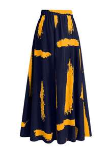 Váy suông cao cấp EARO thiết kế rộng rãi, độc đáo, in hình mực, giúp thon gọn cho nữ - Xanh lam Vàng - Xem 4