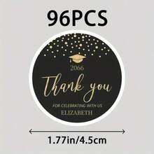 48/96 件定制毕业感谢贴纸 - 个性化姓名和年份设计，优雅的黑色和金色毕业帽主题，耐用的聚丙烯信封标签，用于毕业庆典、毕业派对装饰、庆典配件、精致的排版、高品质印刷，适用于学校用品、返校
