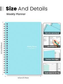 Trees 女士周计划笔记本，无日期，每日日程安排，螺旋装订，目标规划，带习惯追踪器，适合学生、学习用品和返校用品 - 藍色 - 查看 9