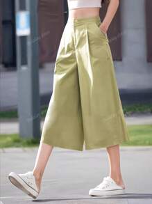 Pantalones capri de pierna ancha y holgados con bolsillo y unicolor para mujer, aptos para uso diario, casual, al aire libre y vacaciones