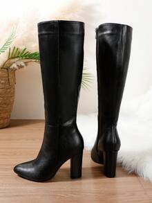 Botas altas de tacón alto y puntera afilada, versátiles con cremallera lateral, para mujer en otoño/invierno - Negro - Ver 6