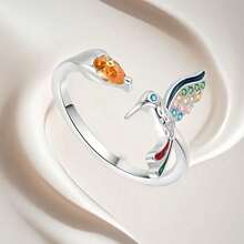 Fashionable And Simple Adjustable Hummingbird Ring For Women Inlaid With Colorful Zirconia Sterling Silver Animal Rings Suitable For Friends Daily Clothing - Hummingbird Ring - View 7