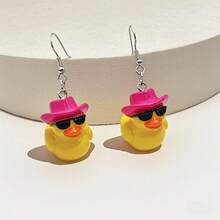 1 Pair Cute Resin Duck Pendant Earrings, Suitable For Summer Pool Party, Vacation Outfit, Women Gift