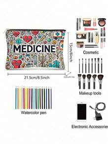 Estuche de viaje de lona | Ilustraciones médicas vibrantes | Almacenamiento con cremallera para medicamentos y cosméticos | Sin olor | Ideal para esenciales de alergias y asma, accesorios de salud | Patrones vivos Artículos de viaje Vacaciones Verano Regreso a la escuela Bolsa escolar Bolsa de viaje para mujeres Bolsa de maquillaje para viaje