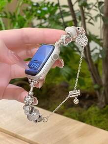 1pc Fashion Apple Watch Strap, Lovely Heart Decoration Beaded Style Bracelet For Women Compatible With Apple Watch Ultra1/2/3/SE/Series 11/10/9/8/7/SE/6/5/4, 38mm 40mm 41mm 42mm 44mm 45mm 46mm 49mm, Smart Watch Band For Her Bracelet Wristband As Gift, Gift For Girlfriends, Adjustable Apple Watch Strap(Excluding Watch)