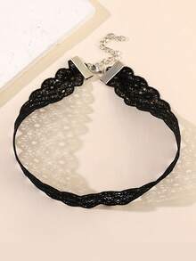 1pc Gothic Style Lace Hollow Choker Necklace, Fashion - Black Lace - View 2