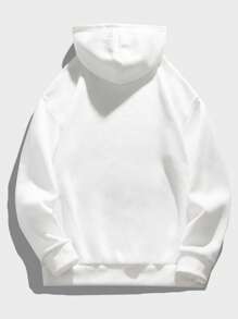 男士休闲百搭简约字母棕榈树印花抽绳连帽衫，带袋鼠口袋，秋冬款 - 白色 - 查看 2