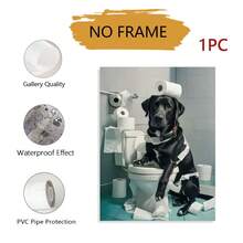 1pc Fun Black Labrador Bathroom Chaos Frameless Wall Art , Perfect For Home, Bedroom, Living Room, Bathroom, Office, Cafe- Unique Animal Mural Art, Home Decor First Choice, Funny Gift For Family And Friends - Multicolor - View 10