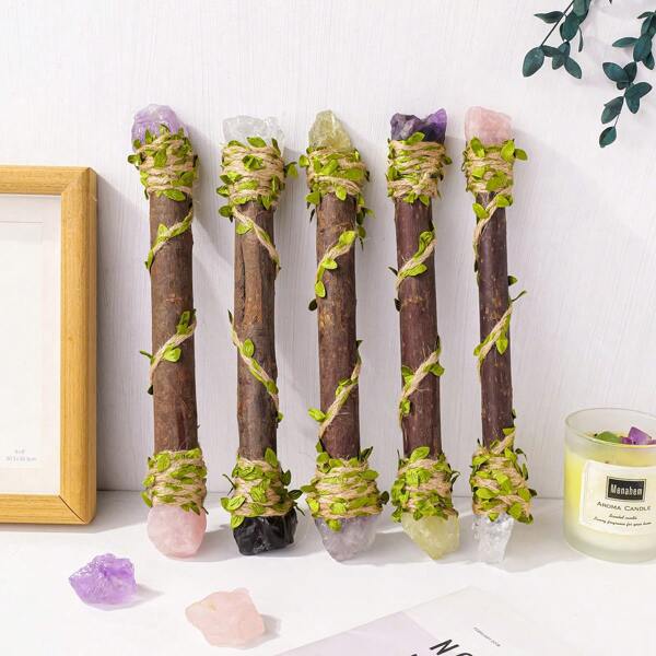 1PC Natural Double-Headed Rough Stone Crystal Point Witch Wand – Crystal Scepter For Magic, Spirit Healing & Gemstone Energy Work