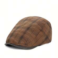 1pc Summer New Arrival Plaid Flat Top Hat, Classic Versatile Adjustable Design, British Style, Multiple Colors