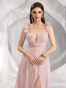 Elisanya Vestido de mujer de unicolor con hombros abiertos y detalles florales 3D, efecto de bodice plegado, adecuado para graduaciones, Halloween, Navidad, Acción de Gracias, ocasiones de fiestas, primavera/verano, formal, vestido de gala, para la noche, invitada de boda - Rosa vieja - Ver 7