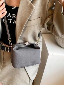 1 件迷你条纹印花盒形包，PU 可调节肩带斜挎包，拉链开合，时尚女士手提包，适合日常、约会、购物、工作