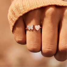 TUANZISP 1pc Elegant Copper Butterfly Heart Letter Ring, Adjustable Personalized Initial A-Z Rings, Fashionable & Casual Jewelry Gift For Women