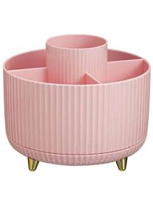 1pc 360° Rotating Makeup Organizer - 5 Compartments Bathroom Vanity Caddy, Elegant Plastic Cosmetic Organizer For Brushes, Lipsticks, Skincare - 4 Color Options, Hand Washable, Cosmetic Storage Box | Modern Aesthetic | Plastic Back To School