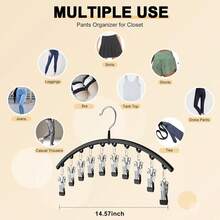 Legging Organizer For Closet, Metal Yoga Pants Hangers 2 Pack W/10 Clips Holds 20 Leggings, Space Saving Hanging Closet Organizer W/Rubber Coated Closet Organizers And Storage, Black - 黑色 - 查看 5