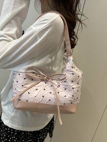 优雅时尚蝴蝶结装饰女士单肩包，适合购物、手提包、逛街、年轻女性、大学生、新人、白领。非常适合办公室、大学、工作、商务、通勤、户外活动、旅行和短途旅行。