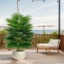 Árbol de palma artificial grande de 33", planta artificial verde para exterior, árbol falso con 24 hojas, planta tropical artificial alta sin maceta, árbol decorativo resistente a los rayos UV para el hogar, la sala de estar, la boda, el hotel, el jardín, la granja, la oficina, la fotografía, la decoración verde para primavera y verano, decoración interior y exterior del hogar - Multicolor - Ver 6