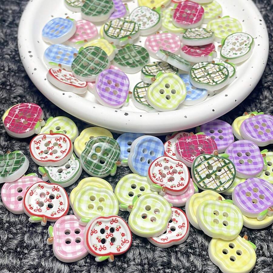 Apple Print 4 Hole Button, Handmade Hair Clip, Hair Scrunchie, DIY Decor Pendant, Beaded Decoration, Scrapbooking Accessory, Bag DIY Decoration - Color Mixing - View 1