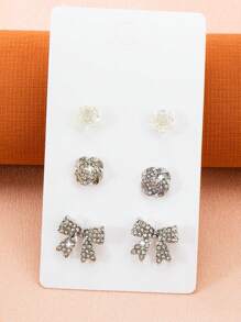 3 Paar Schleife Ohrstecker Set, Schleife Ohrringe Set für Frauen, modischer Schmuck, Schleifen-Accessoires, Gold-Schmuck, Schmuck für Frauen (ohne Karten)