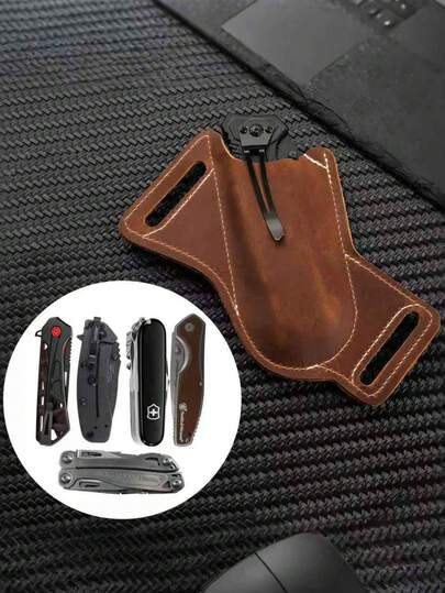 Funda plegable para cuchillo, estuche protector de cuero para cuchillo de exterior, bolsa colgante para herramientas tácticas para la cintura, herramienta portátil para camping, clip de almacenamiento de herramientas de exterior, herramienta de entusiasta militar, funda táctica para cuchillo de supervivencia al aire libre, funda de cuchillo de cuero de PU